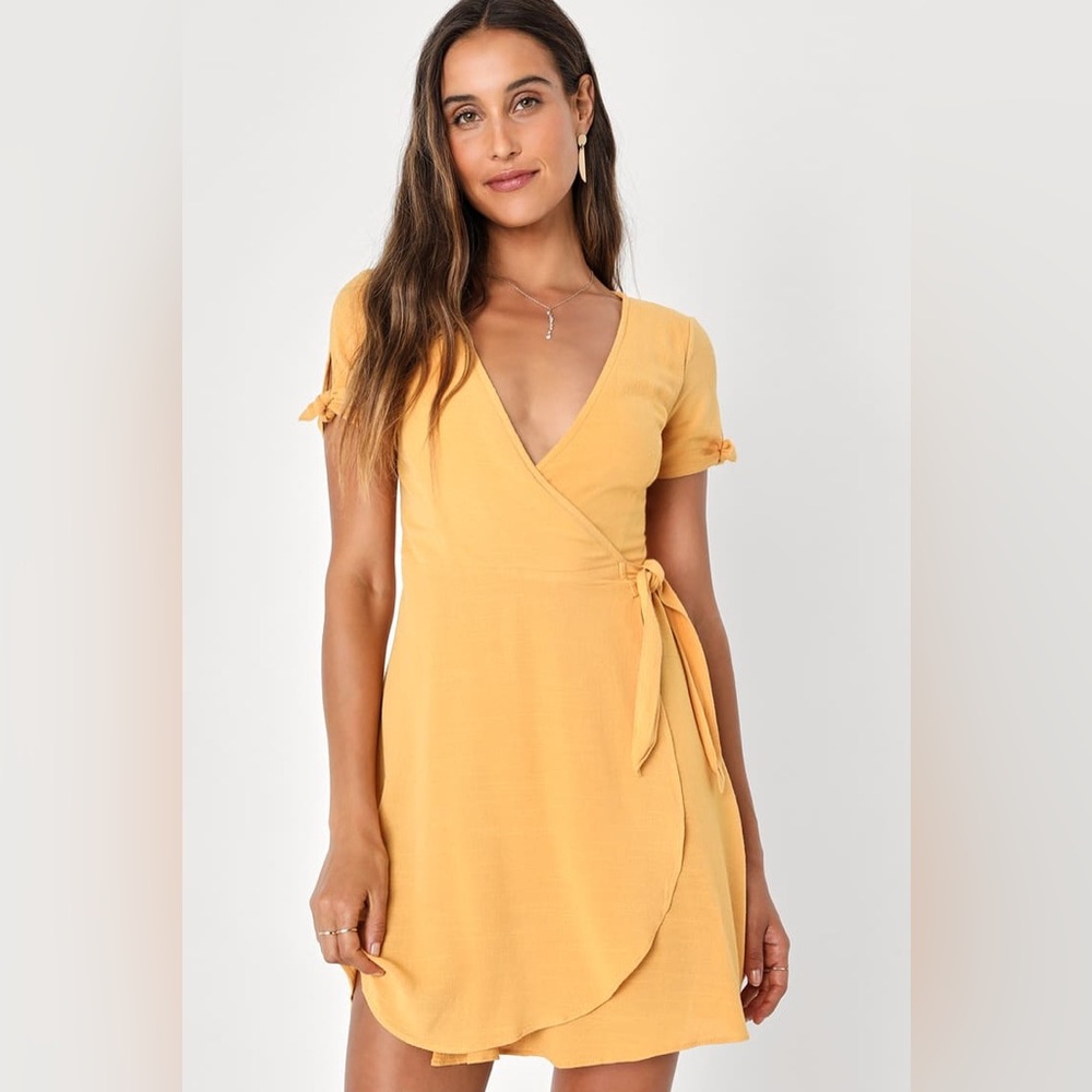 Lulu's Mustard Wrap Mini Dress